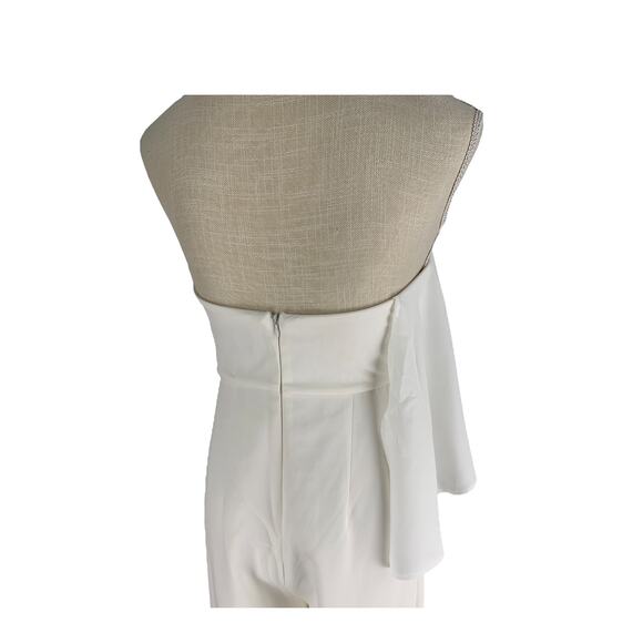 Few Moda Strapless Ruffle Off White Cropped Wide Leg Jumpsuit Womens Size Small - Picture 5 of 9
